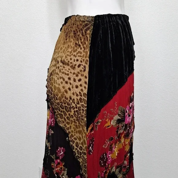 Koret Velvet Whimsy Goth Animal Print Floral Romantic Goth Maxi Witchy Skirt S/P - Picture 10 of 13